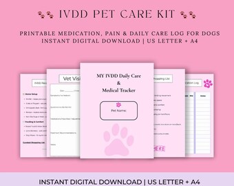 Dog Care Kit: Medical Tracker, IVDD, Medication & Pain Log (Digital Download, US Letter/A4)