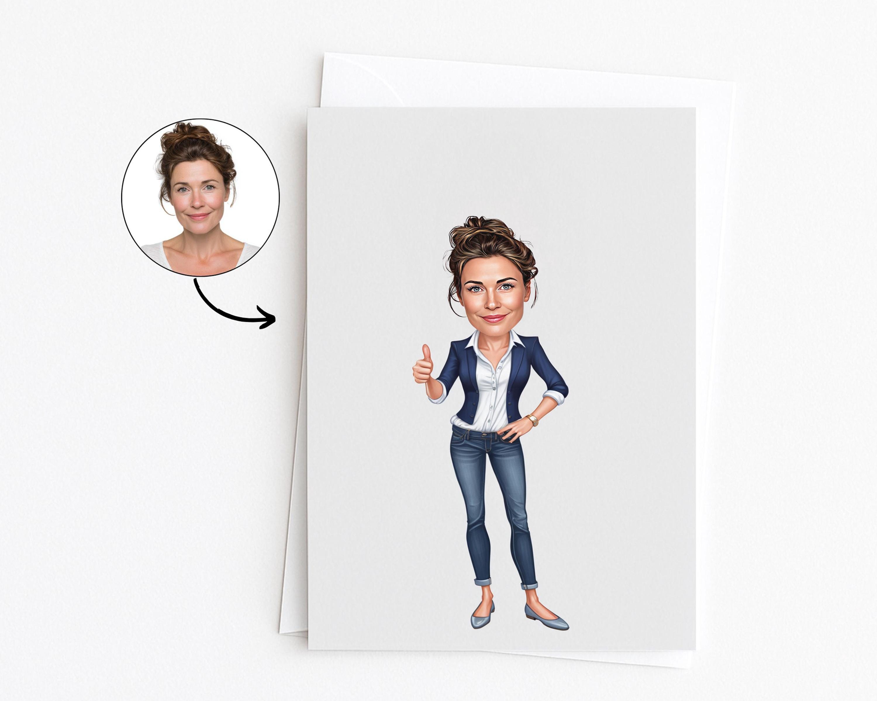 Custom Greeting Card for Coworker, Personalized Caricature Drawing from Photo, Office Gift, Colleague Appreciation Card, employee gift