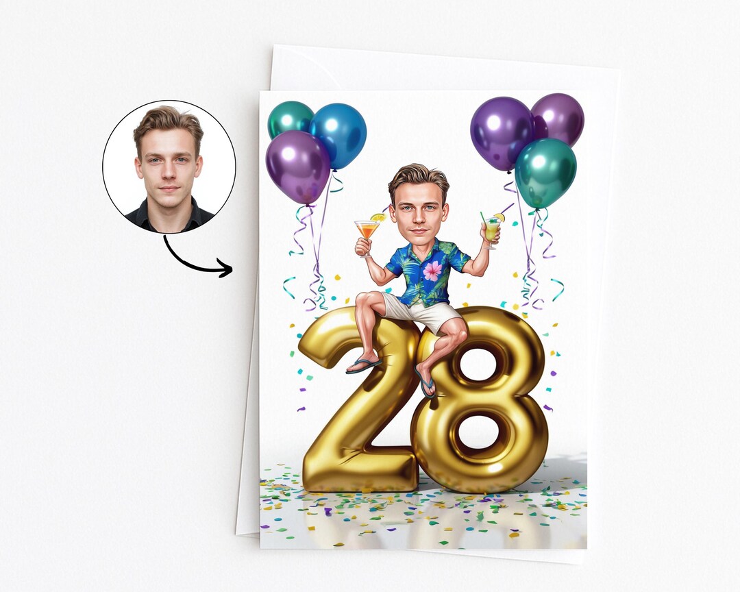 Custom Greeting Card for 28th Birthday, 28th Anniversary, Caricature ...