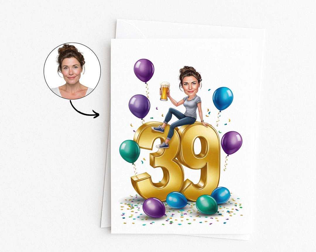 Custom Greeting Card for 39th Birthday, 39th Anniversary, Caricature ...