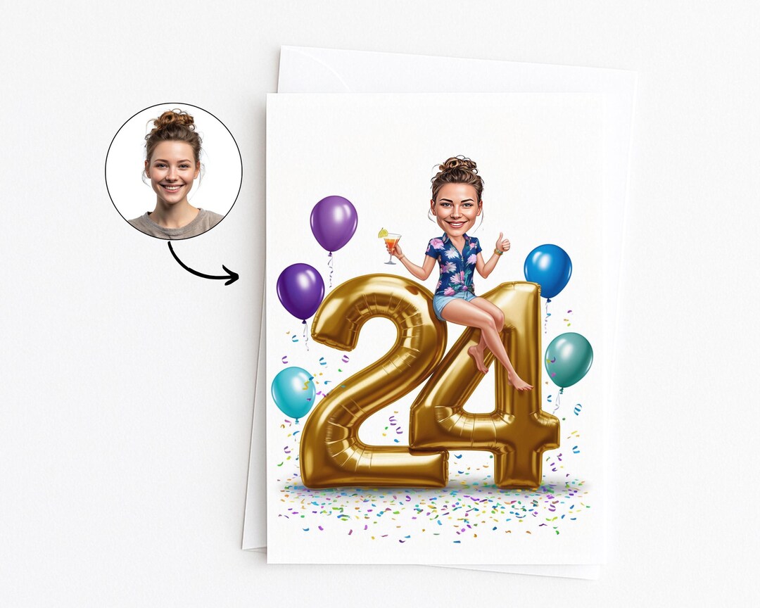 Custom Greeting Card for 24th Birthday, 24th Anniversary, Caricature ...