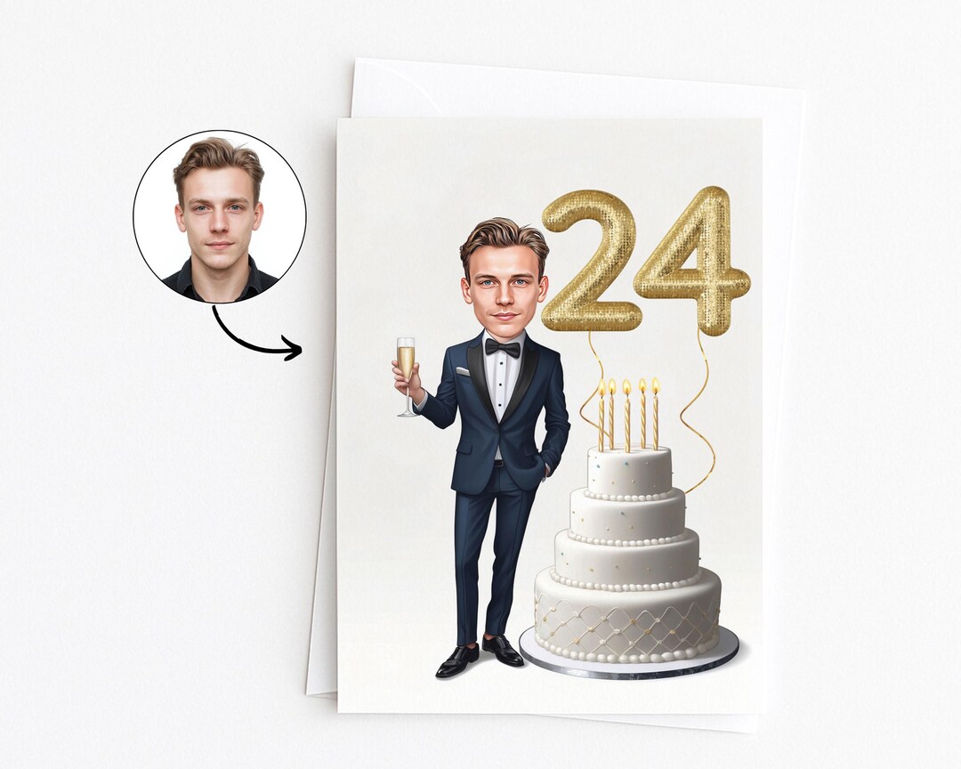 Custom Greeting Card for 24th Birthday, 24th Anniversary, Caricature ...