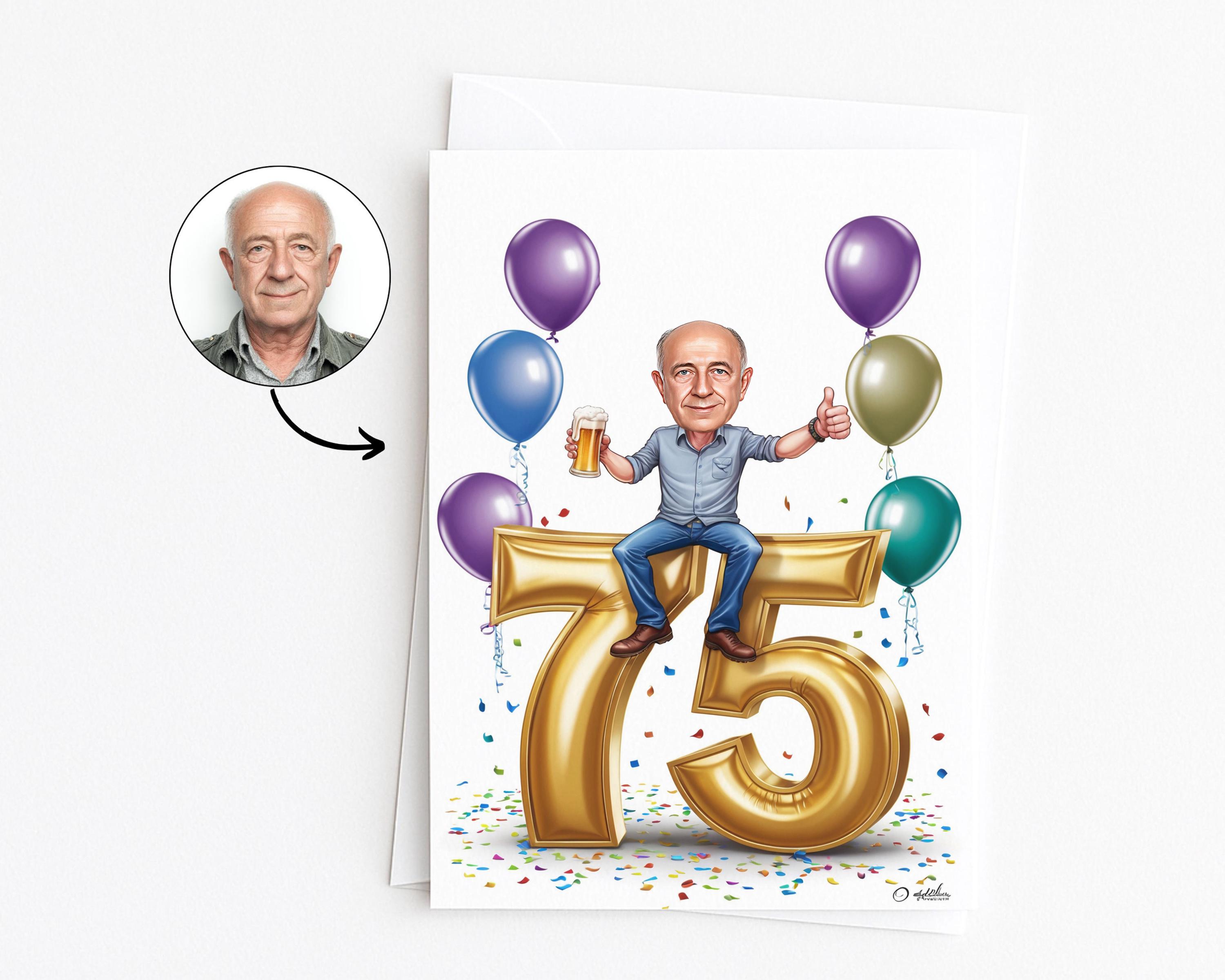 Biglietto di auguri per 75° compleanno, 74 + 1, divertente biglietto di compleanno per donne o uomini di 75 anni