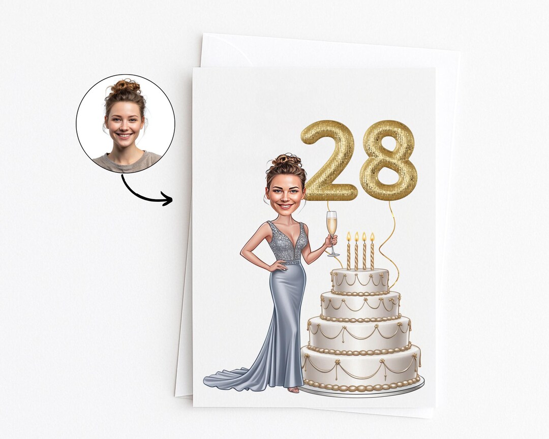 Custom Greeting Card for 28th Birthday, 28th Anniversary, Caricature ...