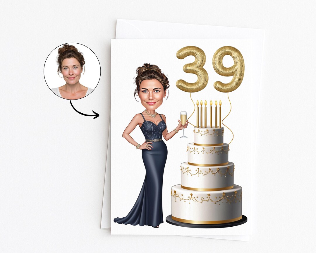 Custom Greeting Card for 39th Birthday, 39th Anniversary, Caricature ...