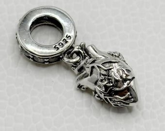 Colgante de corazón anatómico, dije de plata de ley 925 compatible con pulseras Pandora.