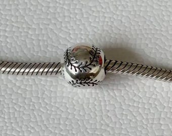 Charm de béisbol, charm de plata de ley 925 compatible con pulseras Pandora