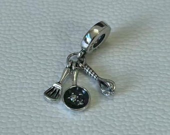 Colgante de cocina con espátula, sartén y batidor, de plata de ley 925, compatible con pulseras Pandora, regalo para ella