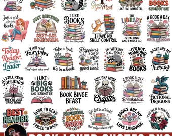 Books Quotes Png Bundle, Book Reading Clipart, Floral Book Png, Colorful Design Bookish Sublimation, Book Lover Sticker, Book lover Png