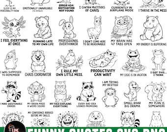May include: A collection of black and white line art illustrations featuring various animals, including a flamingo, platypus, meerkat, goat, duck, raccoon, axolotl, bear, rabbit, llama, owl, hippo, penguin, quokka, bird, cat, frog, monkey, and squirrel.