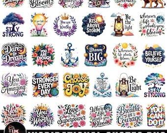 Inspirational Quotes Png Bundle, Clipart Bundle, Motivational Positive Sayings Png, Set 115 Designs, Inspirational & Motivational Quotes Png