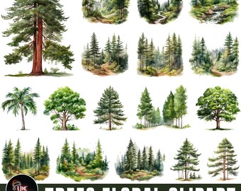 Watercolor Forest Trees Clipart, Pine Trees Png, Greenery Clipart, Watercolor Tree, Woodland Trees, Forest Landscape, Digital Download