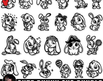 Cute Bunny SVG Bundle, Funny Rabbit Clipart, Easter Bunny Png, Bunny Outline Svg, Farm Animals Png, Spring Bunny Svg, Commercial Use