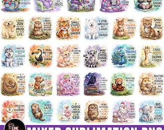 Funny Animal Sublimation Designs Bundle, 50 Cute Sarcastic Animal Quotes, Funny Animals Png, Humorous T-Shirt Mug Designs, Digital Download