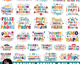 Spanish Fathers Day Png Bundle, Fathers day Png, Spanish Dad Png, Gracias Papá Png, Frases Para Papá Png, Dad Png, Mexican Father Png