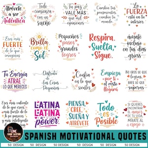 Spanish Motivational Quotes SVG Bundle, Latina Inspirational Sayings SVG PNG, Cricut Cut File, Positive Quote Design for T Shirt Mug Sticker