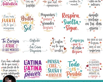 Spanish Motivational Quotes SVG Bundle, Latina Inspirational Sayings SVG PNG, Cricut Cut File, Positive Quote Design for T Shirt Mug Sticker