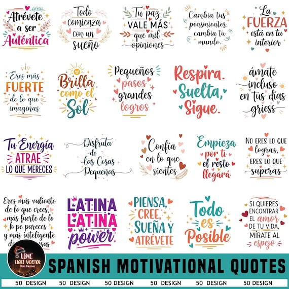 Spanish Motivational Quotes SVG Bundle, Latina Inspirational Sayings SVG PNG, Cricut Cut File, Positive Quote Design for T Shirt Mug Sticker