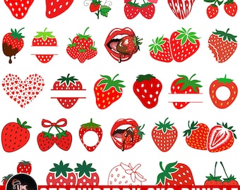 Strawberry Svg Bundle, Cute Strawberry Clipart, Fruit Png Eps Dxf Jpg, Strawberry Candy Rainbow Designs, Summer Fruit Cut Files for Cricut