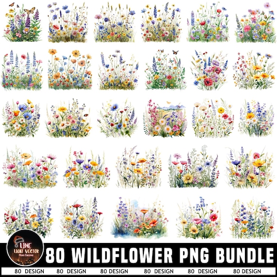 Wildflower Png Bundle, Wildflower Clipart, Boho Wildflowers Png, Wildflower Nature Images, Flowers Png, Sublimation Design, Instant Download