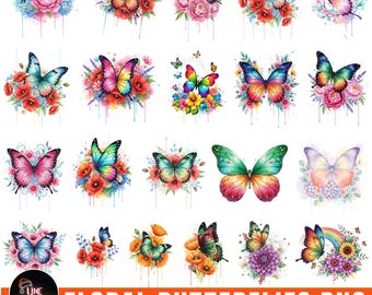 Watercolor Butterflies Clipart Bundle, Floral Butterflies Clipart, Colorful Butterflies Png, Cute Butterflies, Botanical Butterflies Png