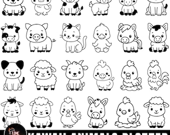Kawaii Animals Plotter File Bundle, Cute Animal Designs Svg, Dog,Cat, Cow, Unicorn, Kids Line Art, Forest & Safari Animals,Cricut Laser File