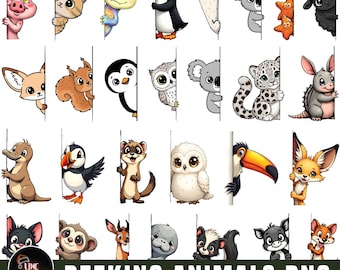 Peeking Animals PNG Bundle, 300 DPI Quirky Animal Faces, Woodland Creatures Clipart, Nursery Decor, Kids Room Design, Commercial Use