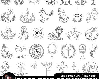First Holy Communion Svg Bundle, Catholic Clipart, Cross Dove IHS Symbols, Baptism Confirmation, laser Cut Files, Cricut Png