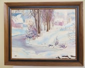 Original Painting SIGNED landscape Folk Art framed oil 17 x 21 quot Americana