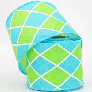 Aqua Lime Green Diamond Wired Ribbon: 2.5&quot; x 10 Yards, Craft Bow