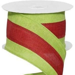 Lime Green & Red Burlap Wired Ribbon: Christmas Wreath Decor, 2.5&quot; x 10 Yards