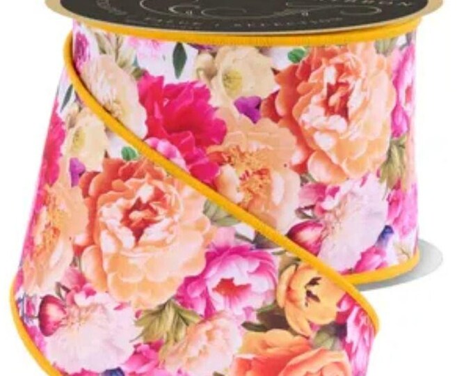 Mixte Ribbon D'lux Mixed Multi Floral/fused Wired Ribbon: White/goldenrod/multi, 4 ...