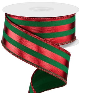 Emerald Green & Red Metallic Wired Ribbon: 1.5&quot; x 10 Yds, Christmas Holiday Decor