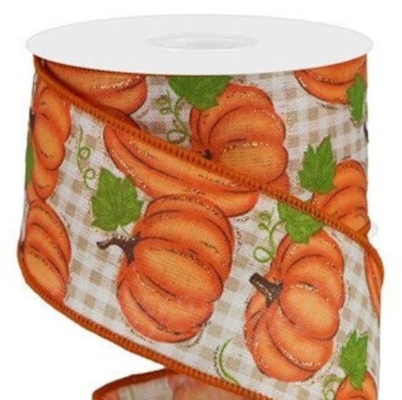 Pumpkin Patch Gingham Wired Ribbon: Fall Wreath Making, 2.5" x 10 Yds