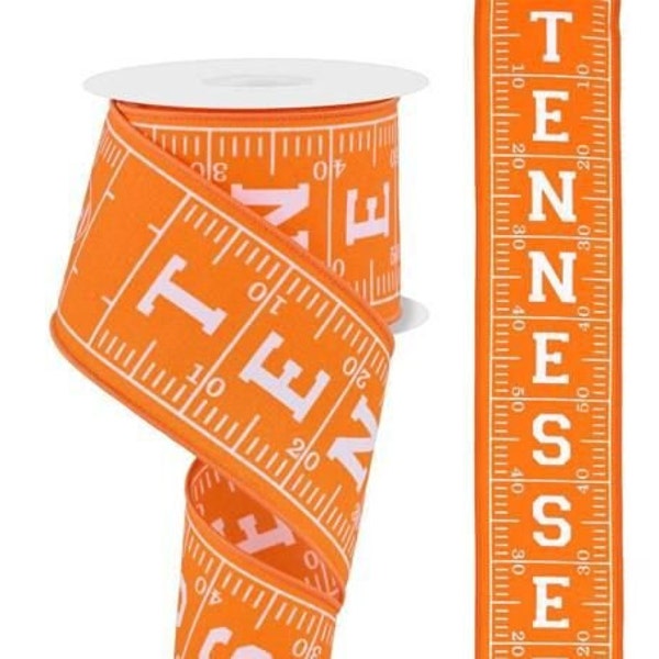 2.5" X 10 Yds. Tennessee Football Field Wired Ribbon, Orange/White, Sports, Any Season, Wreath, Arrangement, Scrap-booking, Crafts, Bow