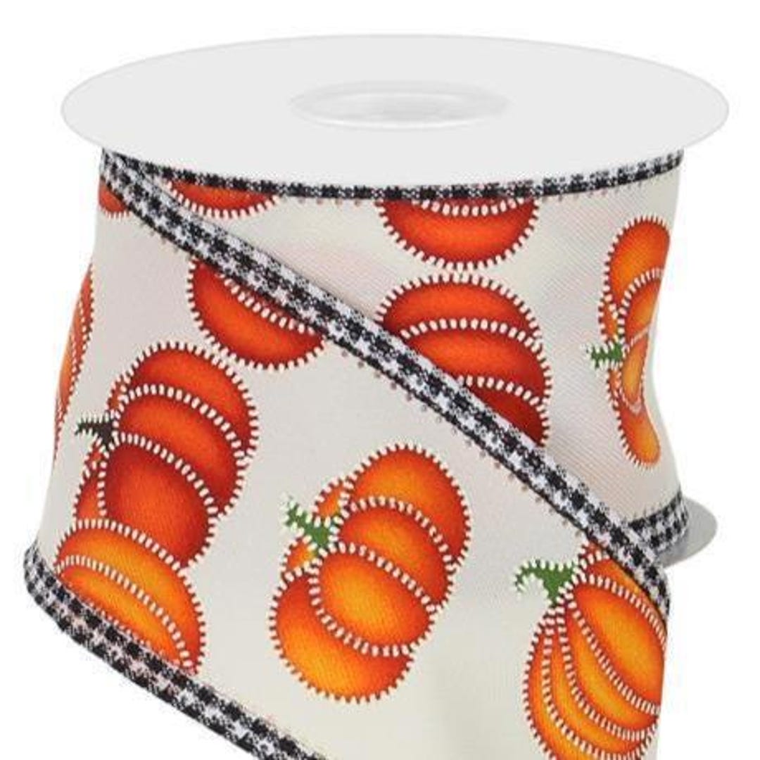 Pumpkin Ribbon Rhinestone Pumpkin Gingham Wired Ribbon: Fall Thanksgiving Decor, 2.5