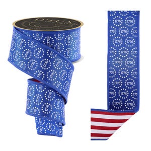 D'Lux Patriotic 1776 Stars/Stripes Wired Ribbon, Royal Blue/Red/White, 2.5" X 10Yds
