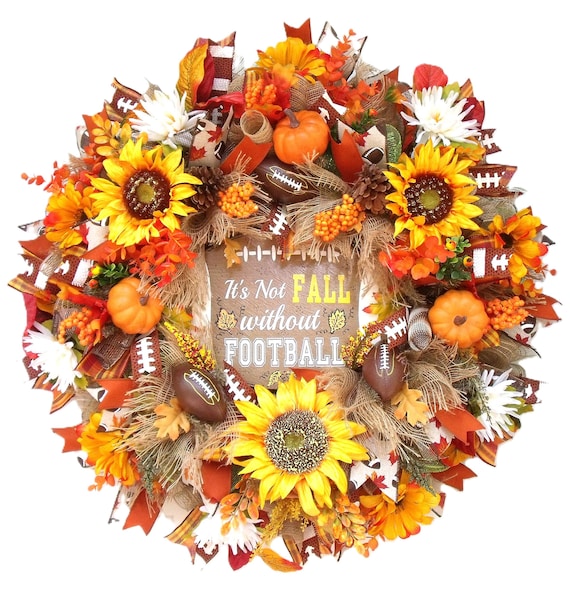 Fall Football Wreath: 26" Autumn Foliage, Berries & Pumpkins