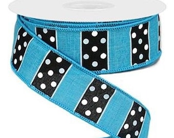 Turquoise Polka Dot Striped Wired Ribbon: 1.5 Inch x 10 Yards