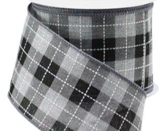 Wired Royal Burlap Ribbon: Light Grey Black White Check, 2.5" x 10 yds