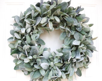 Lamb's Ear Wreath, Farmhouse Wreath, Front Door Wall Wreath, Made to order Wreath, Wedding Gift, Farmhouse Decor, Greenery Wreath, Seasonal