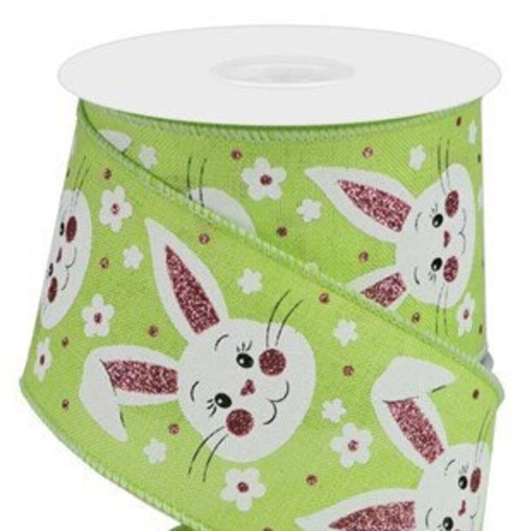Bunny Faces W/glitter on Royal Wired Ribbon, 2.5 X 10 Yds, Green/white ...