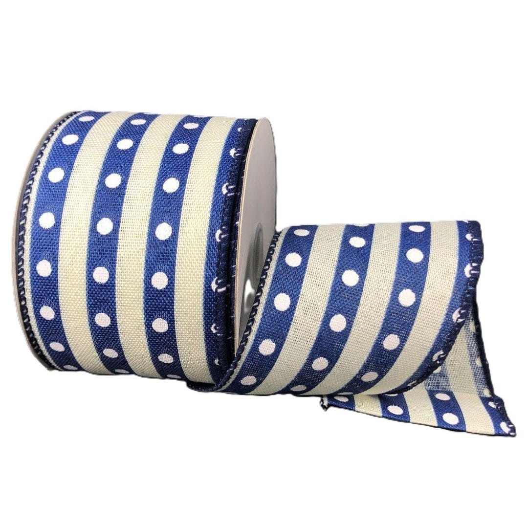 Studded Stripes Wired Edge Ribbon, 2.5 X 10 Yds, Cream/navy/white, Any ...