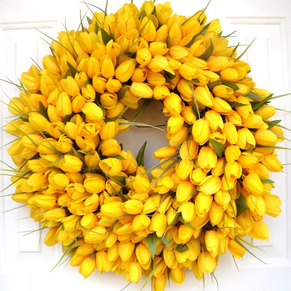 Yellow Tulip Wreath, Spring Wreath, Easter Wreath, Mothers Day wreath, Door Wreaths, Easter Tulips, Front Door Wreath, Any Size Wreath, Gift