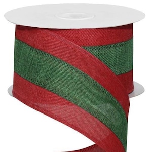 Emerald Green & Red Burlap Wired Ribbon: 2.5&quot; x 10 Yards, Christmas Decor