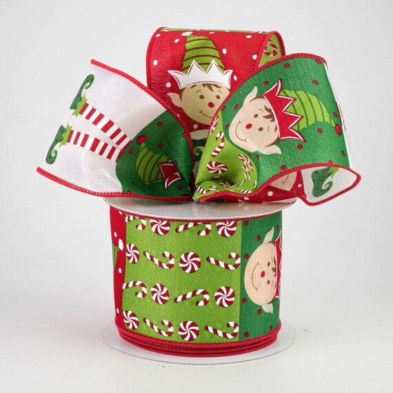 10 Yards 2.5 Christmas Ribbon Elf Face Block Pattern | Etsy
