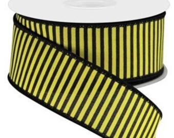 May include: Black and yellow striped ribbon with a black edge. The ribbon is 2.5 inches wide.