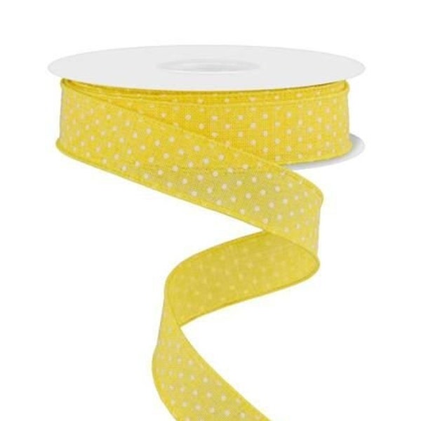 7/8" X 10Yds, Raised Swiss Dots On Royal Wired Ribbon, Yellow/White, Spring, Easter Ribbon, Wreaths, Arrangement, Scrapbook, Bow