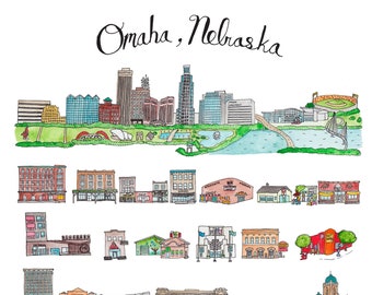 Omaha Nebraska city illustration
