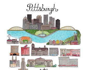 Pittsburgh Pennsylvania Art Print 8.5 x 11 or 11 x 14